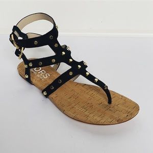 MICHAEL KORS Navy Suede Sandal w/ Gold Studs